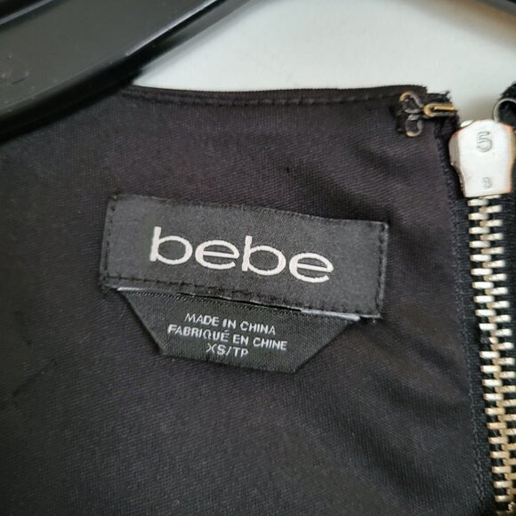 Bebe Black Floral Lace Cap Sleeve Exposed Back Silver Zipper Satin Mini Dress XS - Picture 8 of 12